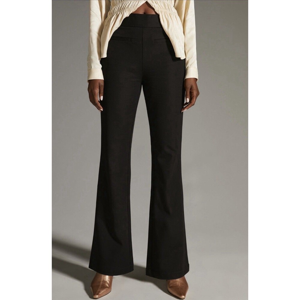 Anthropologie‎ Maeve Slim Flare Pants Stretch Black Size 12 Bootcut Cotton Blend